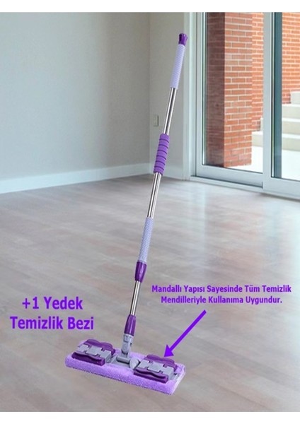 Renkli Mikrofiber Mandallı Mop, 115 cm Ayarlanabilir Sap ve Yedek Bez ile Konforlu Kullanım fırsatları