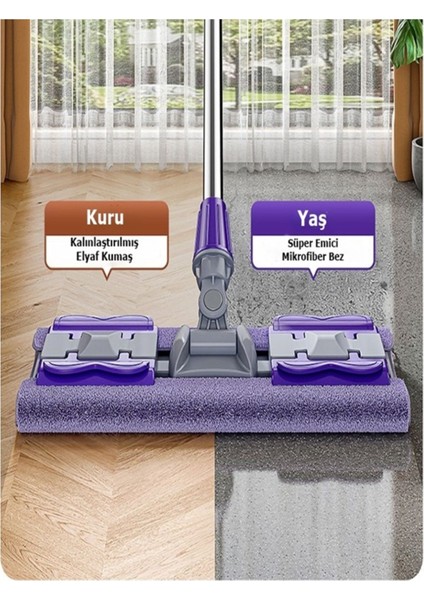 Renkli Mikrofiber Mandallı Mop, 115 cm Ayarlanabilir Sap ve Yedek Bez ile Konforlu Kullanım