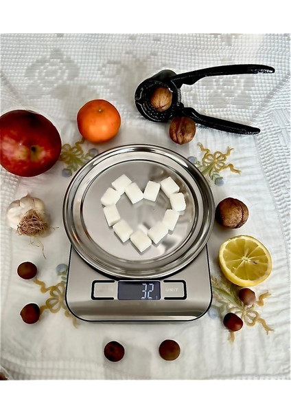 Hassas 5kg Elektronik Mutfak Terazisi, Çelik Kefeli, LCD Ekran, 1g Hassasiyet