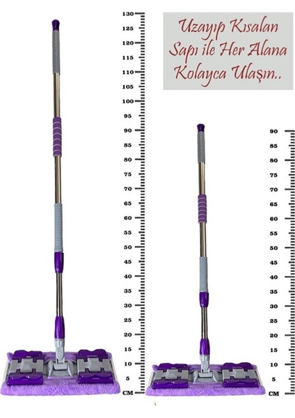 Mor Mikrofiber Yer ve Duvar Temizleme Mop Seti, Yedek Bez Hediyeli fırsatları