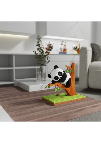 Akrobat Uyuyan Panda 3D Papercraft Maketi | Hazır Kesilmiş Karton Model Seti | Duvar ve Masa Dekoru | El Yapımı Puzzle