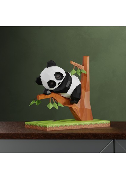 Akrobat Uyuyan Panda 3D Papercraft Maketi | Hazır Kesilmiş Karton Model Seti | Duvar ve Masa Dekoru | El Yapımı Puzzle modelleri