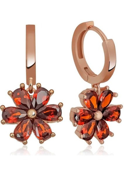 Gümüş Kırmızı Çiçek Küpe