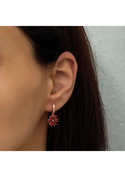 Gümüş Kırmızı Çiçek Küpe fiyatları