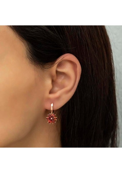 Gümüş Kırmızı Çiçek Küpe modelleri