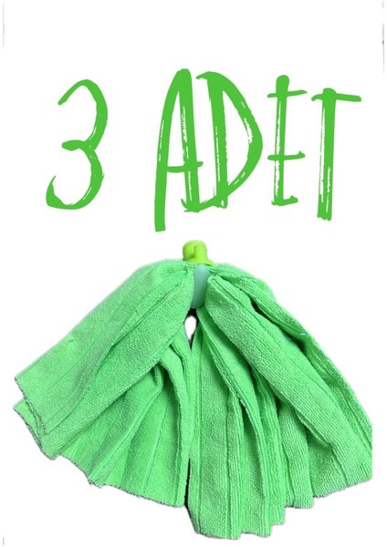 3 Adet Yeşil Mikrofiber Mop Bezi, Vidayla Bağlantılı, Temizlik Için Mükemmel