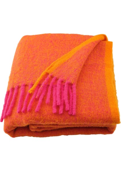 Klıppoxel Örtü 130 x 170 cm Turuncu Parlak Pembe Yumuşak Dokulu Koltuk ve Yatak Üstü Kullanıma Uygun