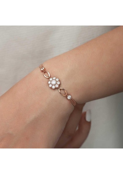 925 Ayar Gümüş Rose Çiçek Modelli Bileklik indirimleri