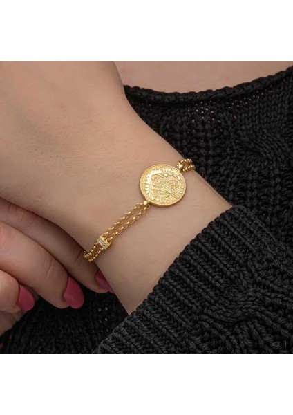 925 Ayar Gümüş Gold Kaplama Tuğralı Kadın Bileklik indirimleri