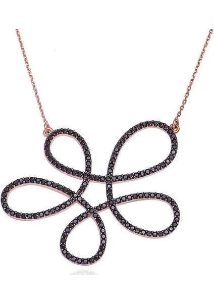 925 Ayar Gümüş Siyah Çiçek Kadın Gümüş Kolye