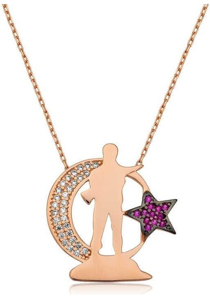 925 Ayar Gümüş Ay Yıldız Asker Gümüş Kolye