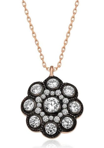 ​gümüş Elmas Montür Çiçek Bayan Kolye