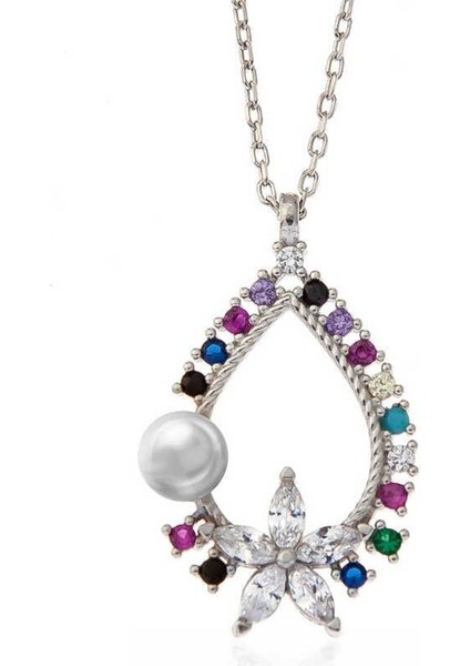 Gümüş Renkli Taşlı Çiçekli Kadın Kolye indirimleri