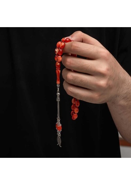 Gümüş Püskül Sıkma Kehribar Tesbih