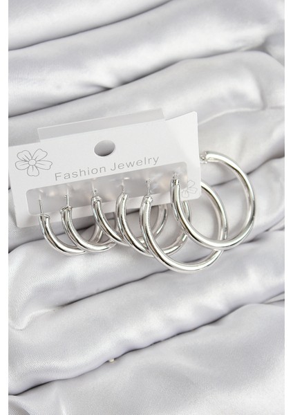 Erb Pirinç Halka Model Gümüş Renk Kadın Set Küpe