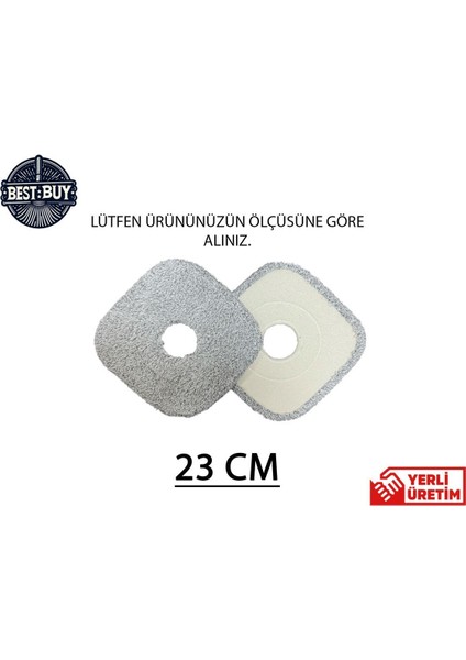 2'li Yedek Bez 23 Cm, Temiz ve Kirli Su Ayrımıyla Uyumlu, Kare Mop Uyumlu