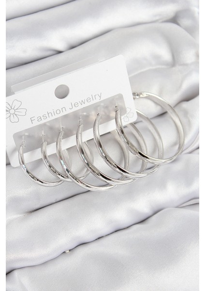 Erb Pirinç Halka Model Gümüş Renk Kadın Set Küpe