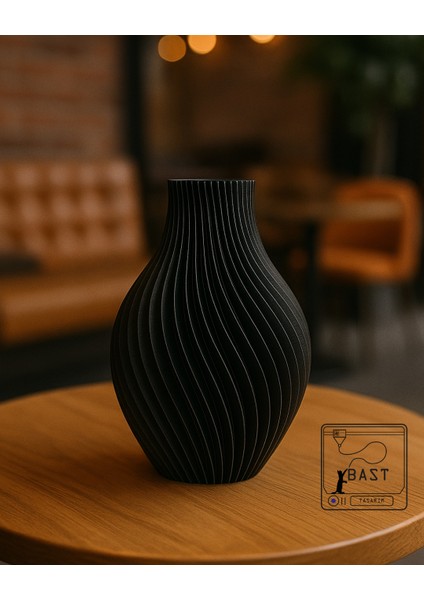 Bast Tasarım Terra – 3D Yazıcı Üretimi Ince Kanallı Modern Siyah Vazo (18 Cm, Masa, Salon ve Ofis Dekorasyonu Için Estetik ve Şık Dekoratif Aksesuar) modelleri