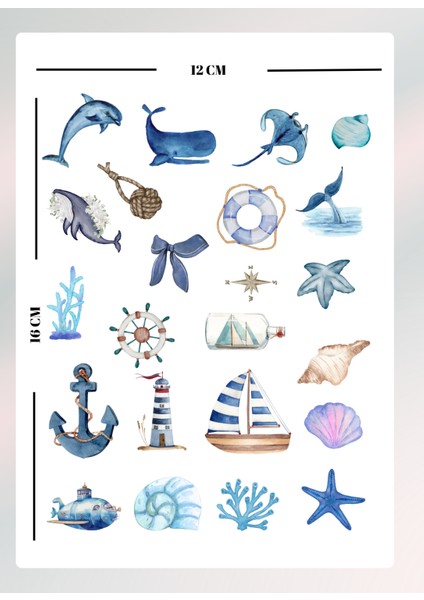 Deniz Temalı Sticker Seti Bullet Journal Ajanda Için Uygun Set