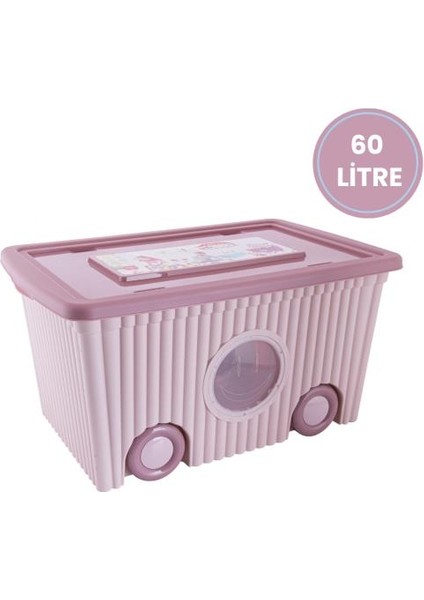 Kapaklı ve Taşınabilir 60 Litre Tekerlekli Oyuncak Saklama Kutusu 2’li Set 1 Pembe 1 Mavi modelleri