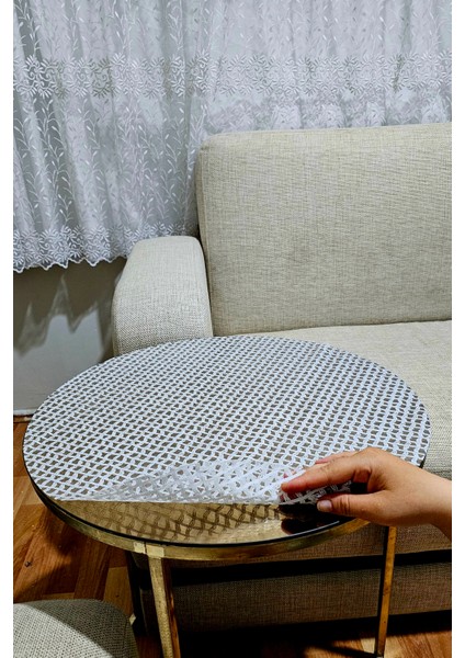 Yuvarlak Salon Orta Sehpa Örtüsü Pvc Silinebilir Çeyizlik Dantel Desenli Masa Örtüsü Gümüş Gri fiyatları