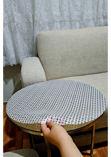 Yuvarlak Salon Orta Sehpa Örtüsü Pvc Silinebilir Çeyizlik Dantel Desenli Masa Örtüsü Gümüş Gri modelleri
