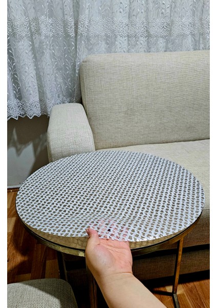 Yuvarlak Salon Orta Sehpa Örtüsü Pvc Silinebilir Çeyizlik Dantel Desenli Masa Örtüsü Gümüş Gri fırsatları