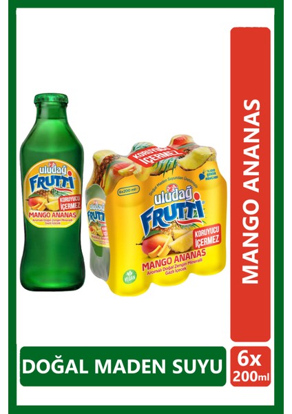 Frutti Mango Ananas Aromalı Maden Suyu 200 ml x 6 Adet