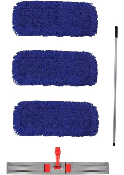 Mavi 60 cm Zincir Dikişli Toz Mopu, Saplı, Temizlik Seti