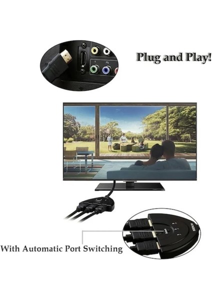 3 Port Kablolu HDMI 4K Destekli Switch Çoklayıcı Çoğaltıcı Splitter 3 Giriş 1 Çıkış