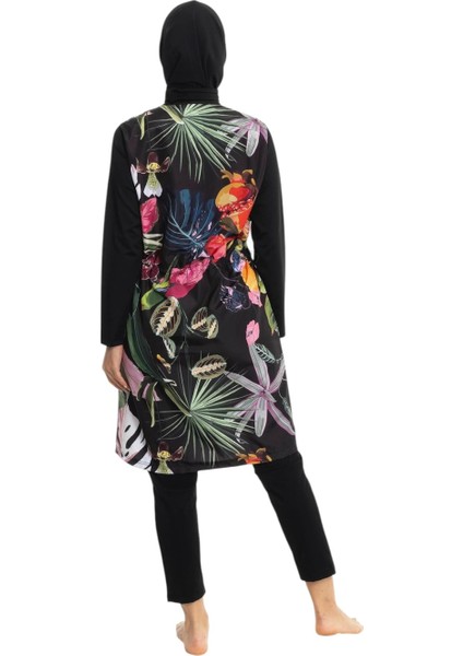 Kadın Yaprak Desenli Tam Kapalı Tesettür Mayo 2692-25 Siyah modelleri