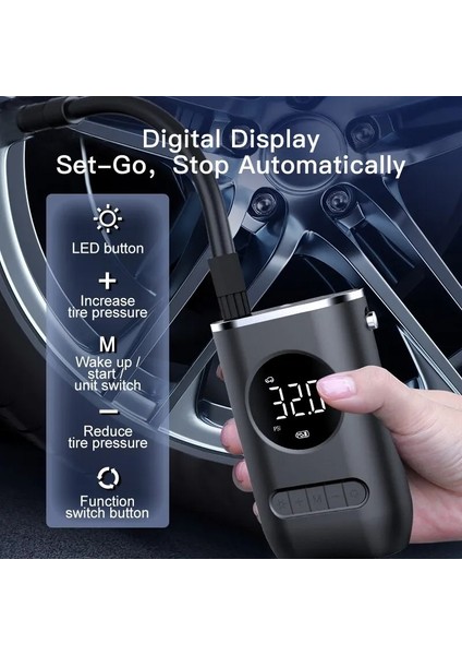 Dijital Kablosuz 4modlu USB 2*2000MAH Göstergeli Oto Lastik Hava Pompası Kompresörü fırsatları