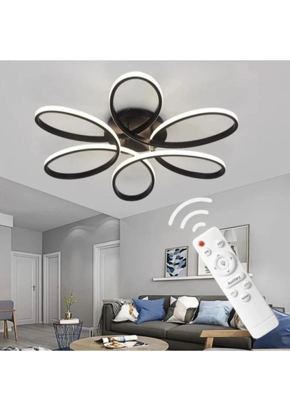 Stella Siyah Kumandalı 3 Renk Ledli Dimmerli Plafonyer Modern Ledli Avize