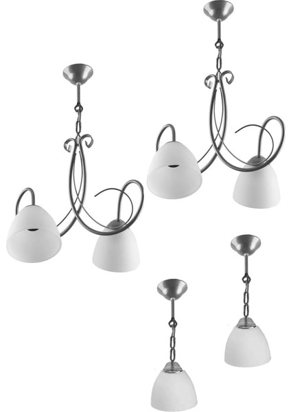 Avizeseti Ikili Avize Tekli Avize Gri Renk Beyaz Camlı Avize