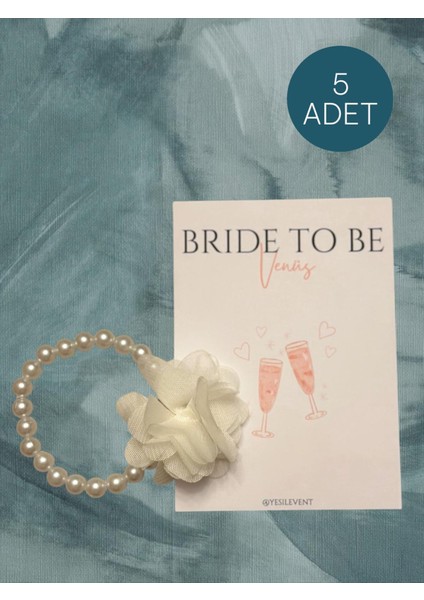 Söz & Nişan & Nikah & Bride To Be Hediyelik Tül Çiçekli Inci Bileklik ve Tasarım Kart 5 Adet 11X9