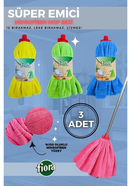 Çok Renkli Mikrofiber Temizlik Bezi 3'lü Set, Her Sapa Uyumlu, Süper Emici