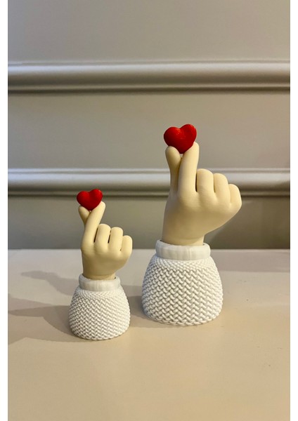 Korean Heart Ikili Biblo Seti, Kalp Tutan El Sevimli Hediyelik, 9 cm - 14 cm