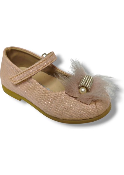 3084-20 Tüylü Simli Deri Kız Çocuk Babet 21-25