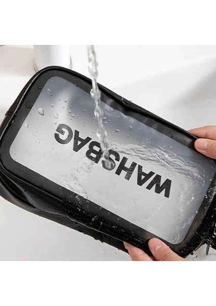 3142 2li Şeffaf Seyahat ve Makyaj Çantası Su Geçirmez Organizer Washbag 20X30CM modelleri