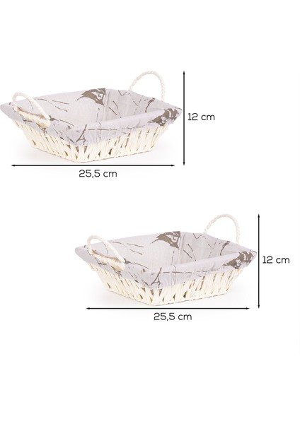 MIO-021 2li Hasır Görünümlü Kulplu Kare Ekmek Sepeti Beyaz 25,5cm modelleri