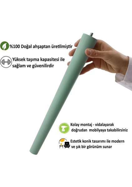 Ahşap Ayak 40 cm Su Yeşili M8 Civatalı Bağlantı Aparatlı Mobilya Tabure Sehpa Masa Destek Ayağı modelleri