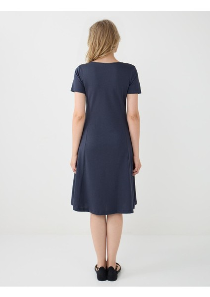 Lacivert Dar Kesim Kayık Yaka Mini Örme Elbise indirimleri