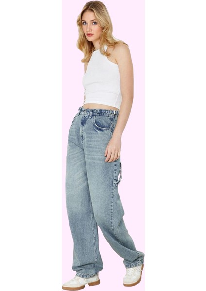 Kadın Denim Baggy Jean Pantolon Yüksek Bel Casual Tasarım Günlük Kullanım Kaliteli Malzeme