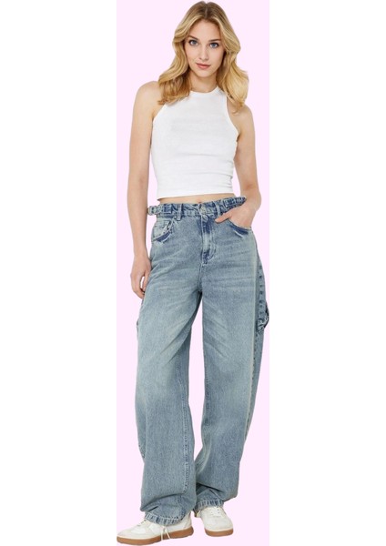 Kadın Denim Baggy Jean Pantolon Yüksek Bel Casual Tasarım Günlük Kullanım Kaliteli Malzeme fiyatları