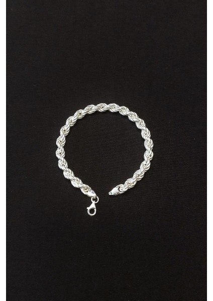 925 Ayar Gümüş Unisex Burgu Halat Bileklik 7 mm 21 cm