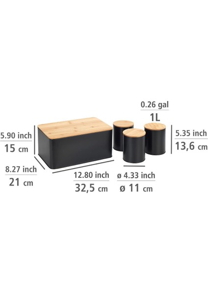 Gbmotion Siyah Metal Ekmek Kutusu ve 3’lü Saklama Kabı Seti – Siyah Mat Gövde & Bambu Kapaklı, Modern Mutfak Seti 32,5 x 21 x 15 cm fırsatları