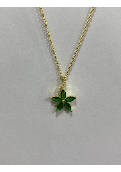 Beş Taşlı Yeşil Taşlı Altın Kaplama Gümüş Şans Kolyesi fiyatları