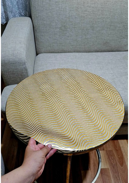 Orta Sehpa Gold Paralel Çizgili Yuvarlak Pvc Dantelli Sehpa Örtüsü Çeyizlik Masa Örtüsü Gold fiyatları