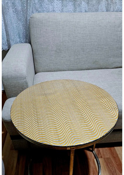 Orta Sehpa Gold Paralel Çizgili Yuvarlak Pvc Dantelli Sehpa Örtüsü Çeyizlik Masa Örtüsü Gold modelleri
