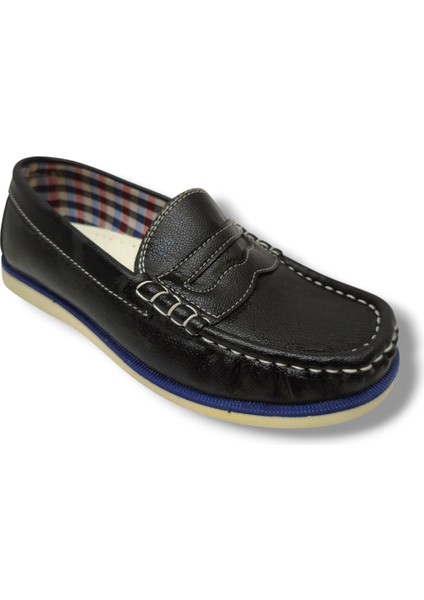 3042-20 Fiyonklu Erkek Çocuk Ayakkabı Siyah Mavi